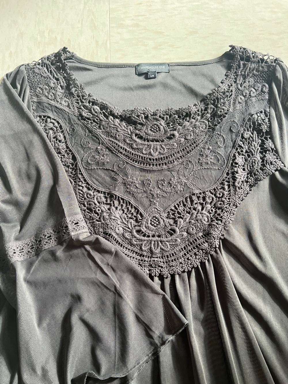 Black Lace-Yoke Women’s Blouse - Picture 3 of 4